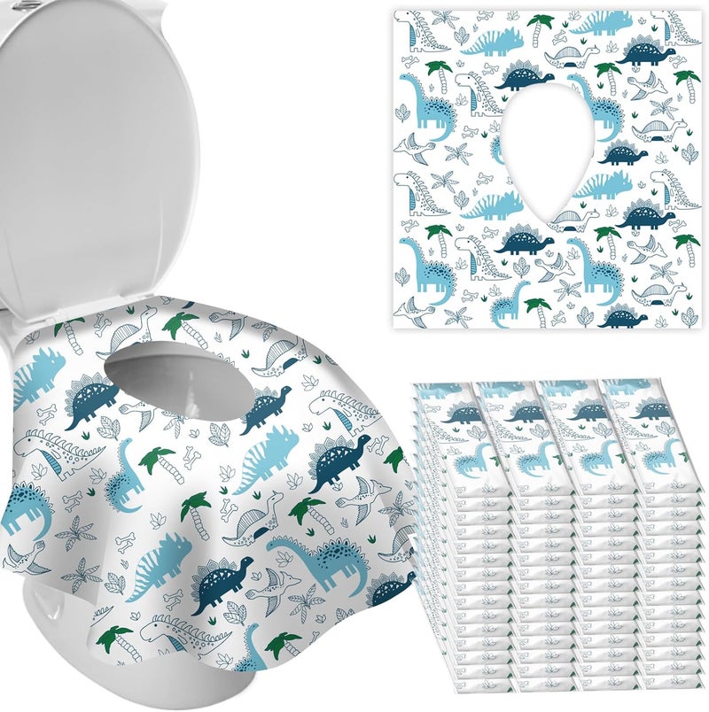 DEEKI Toilet Seat Covers Disposable, 60 Pcs XL Waterproof for Kids Adults, No-Slip Clean Safety Covers for Toddler Potty Training, Portable for Travel and Public Restrooms Toilets Airplane -Dinosaur - Image 1